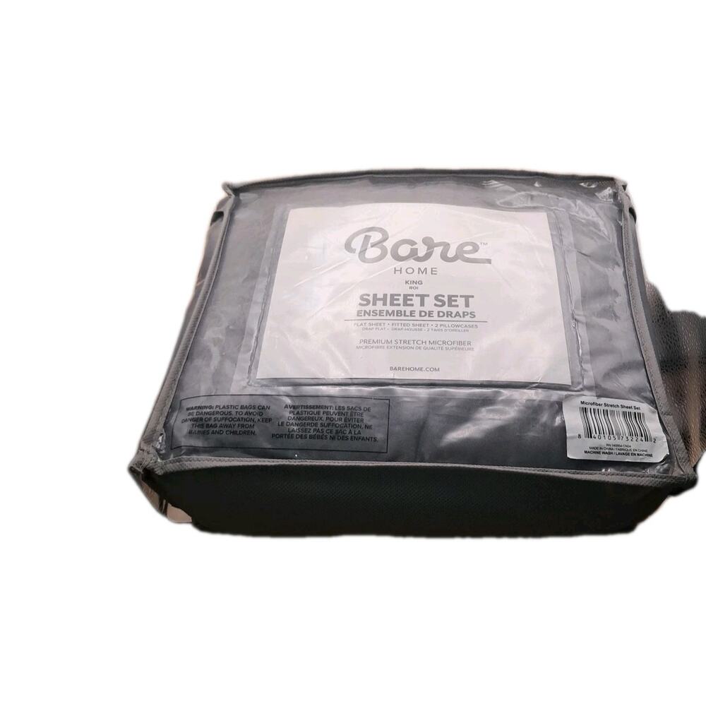 Bare Home Fleece Sheet Set,King Size ,Dark Grey ,4 Pc